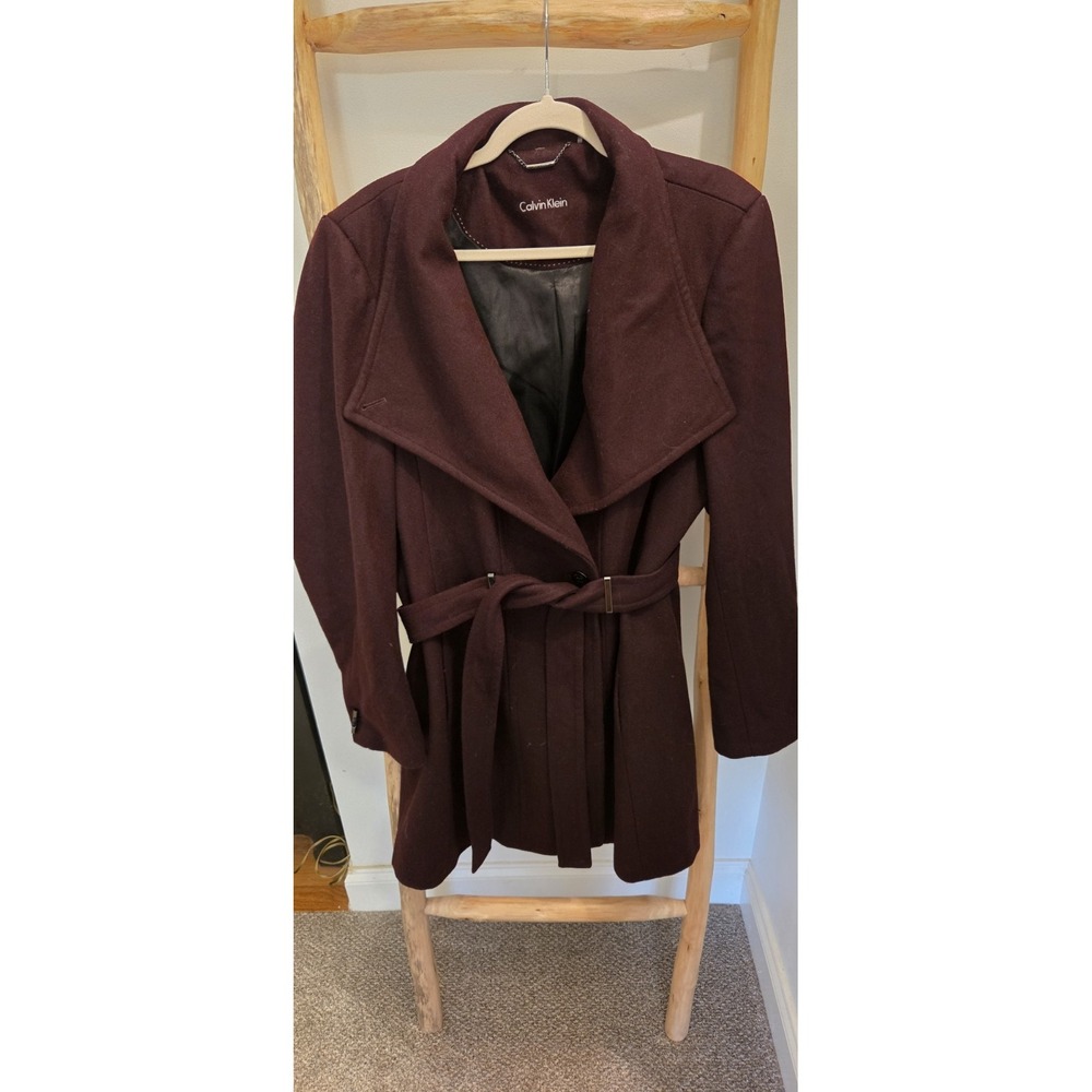 Calvin Klein Women's Wool Blend Peacoat Burgundy Red Size L/XL